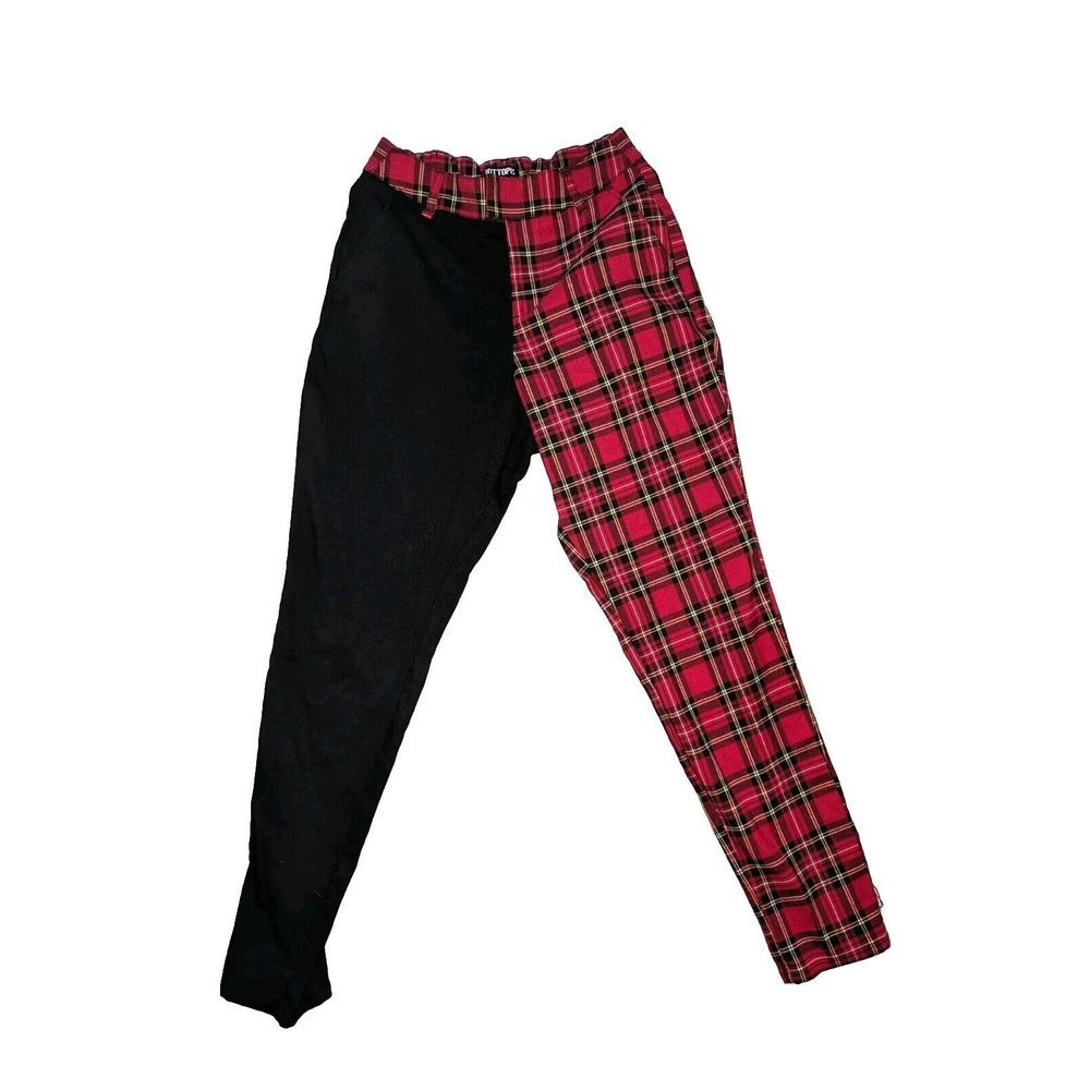 Hot Topic Tartan Two-Toney Pants‎ Red Black Plaid Punk Tapered - Women's Size S